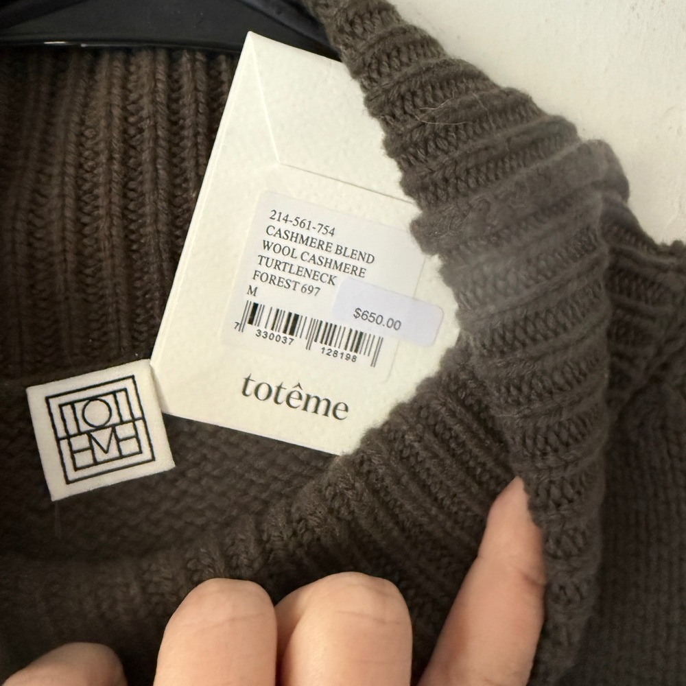 Toteme NWT $650 Wool Cashmere Blend Forest Green Turtleneck Sweater M Luxury - Picture 6 of 11